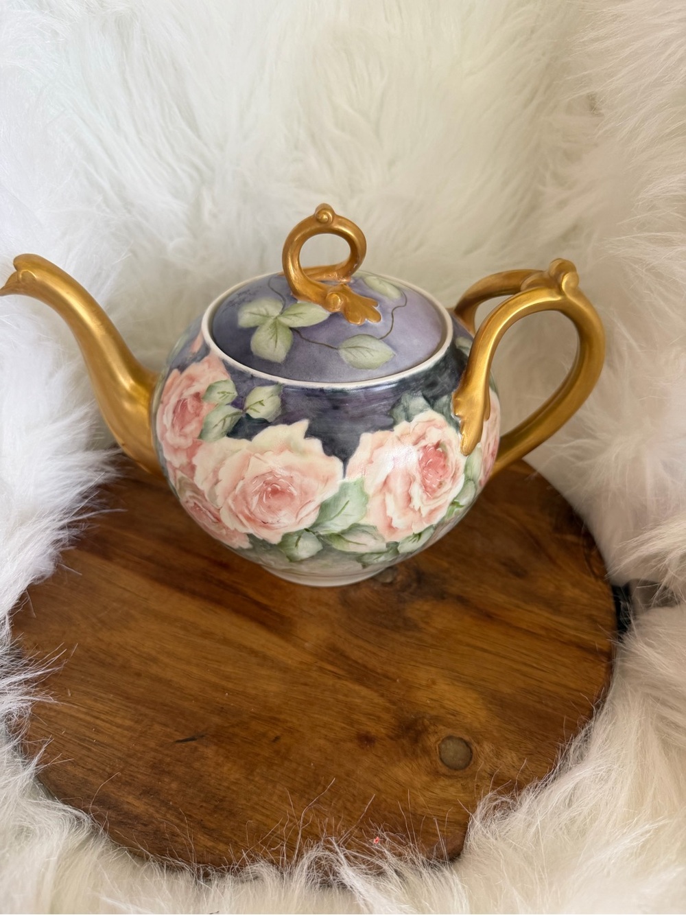 Hand-Painted Floral Teapot with Gold Accents